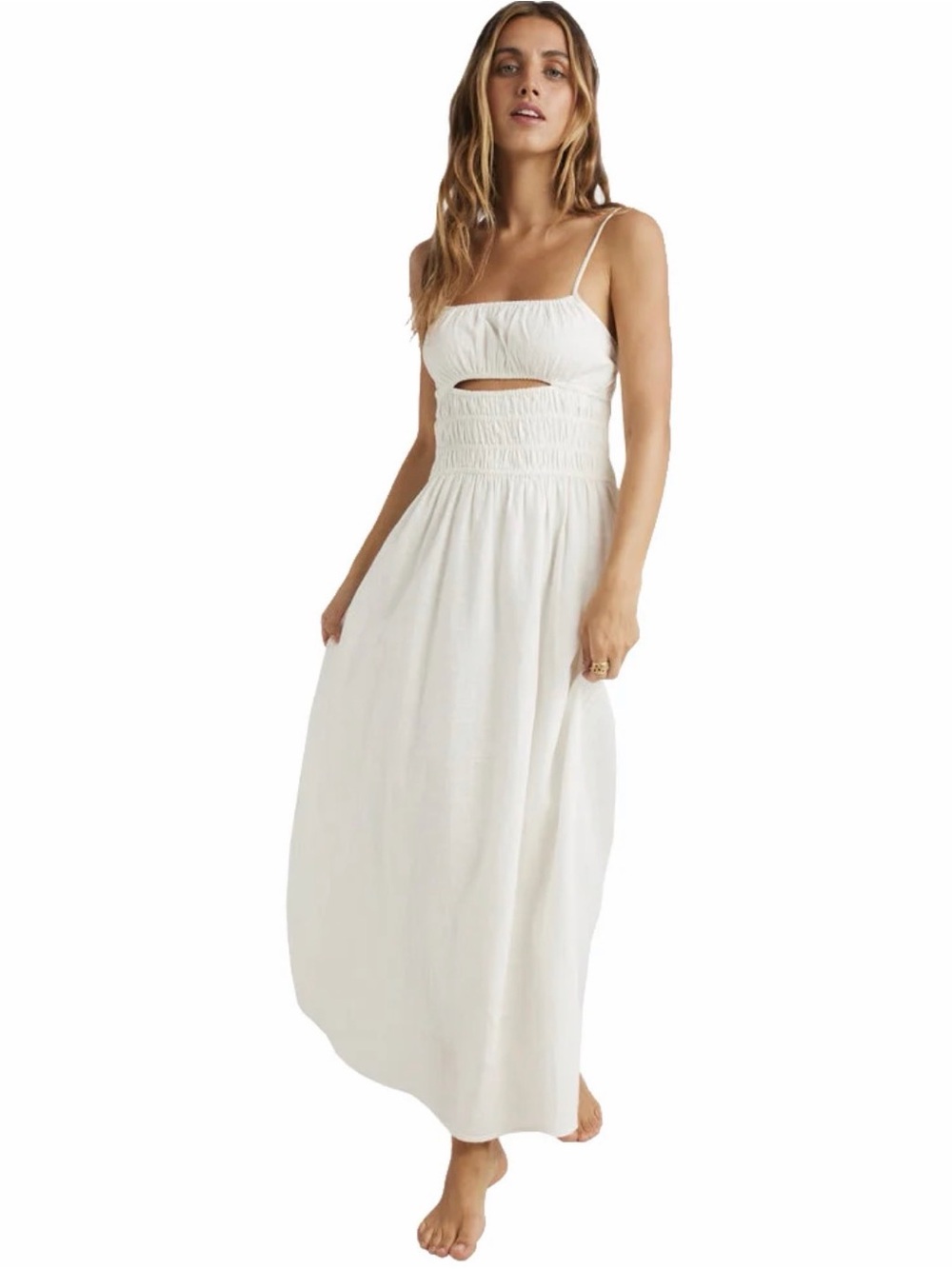 Billabong Cloud Dress White Smocked Midi Dress with Cutout Detail